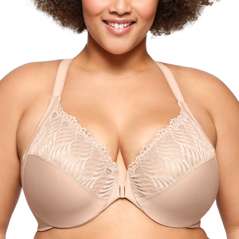 Glamorise Full Figure Plus Size Front-Closure T-Back Wonderwire Bra Underwire #1246 CafÃ© - Image 1